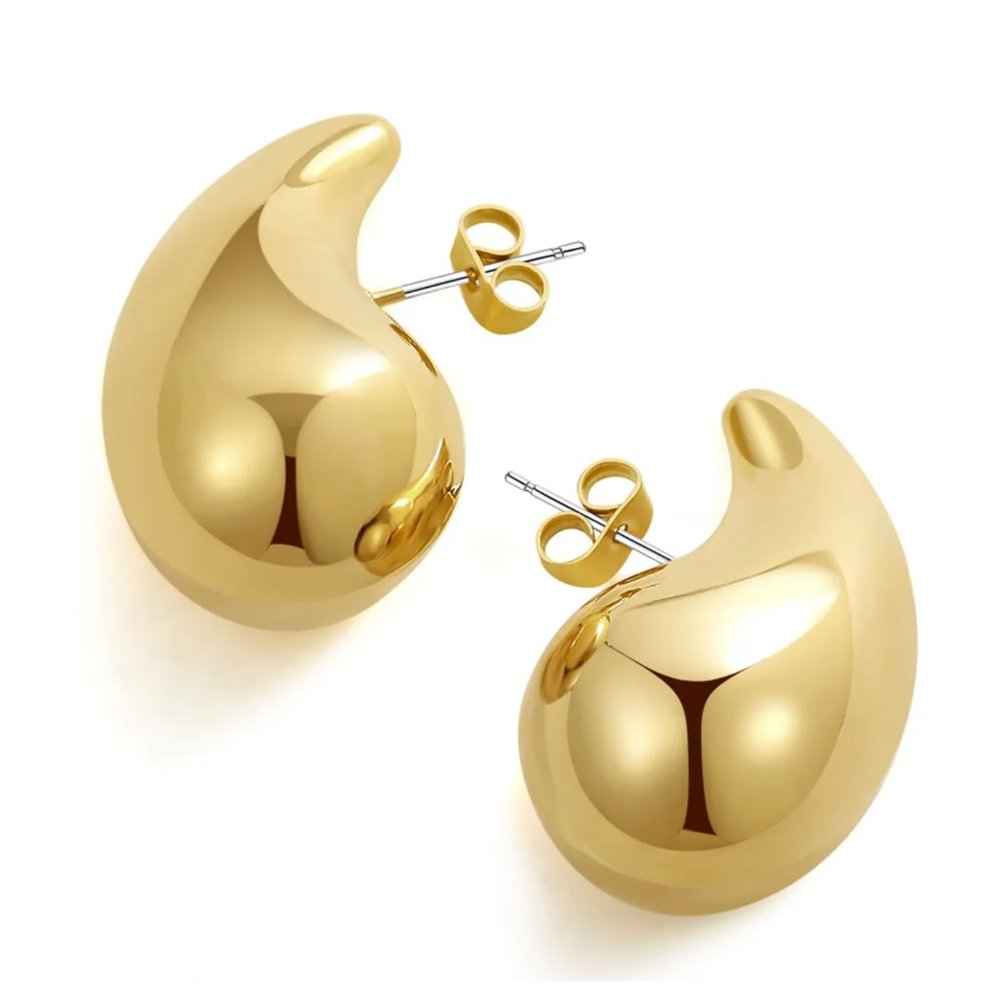 Gold Plated Chunky Dome Drop Earrings - Stainless Steel